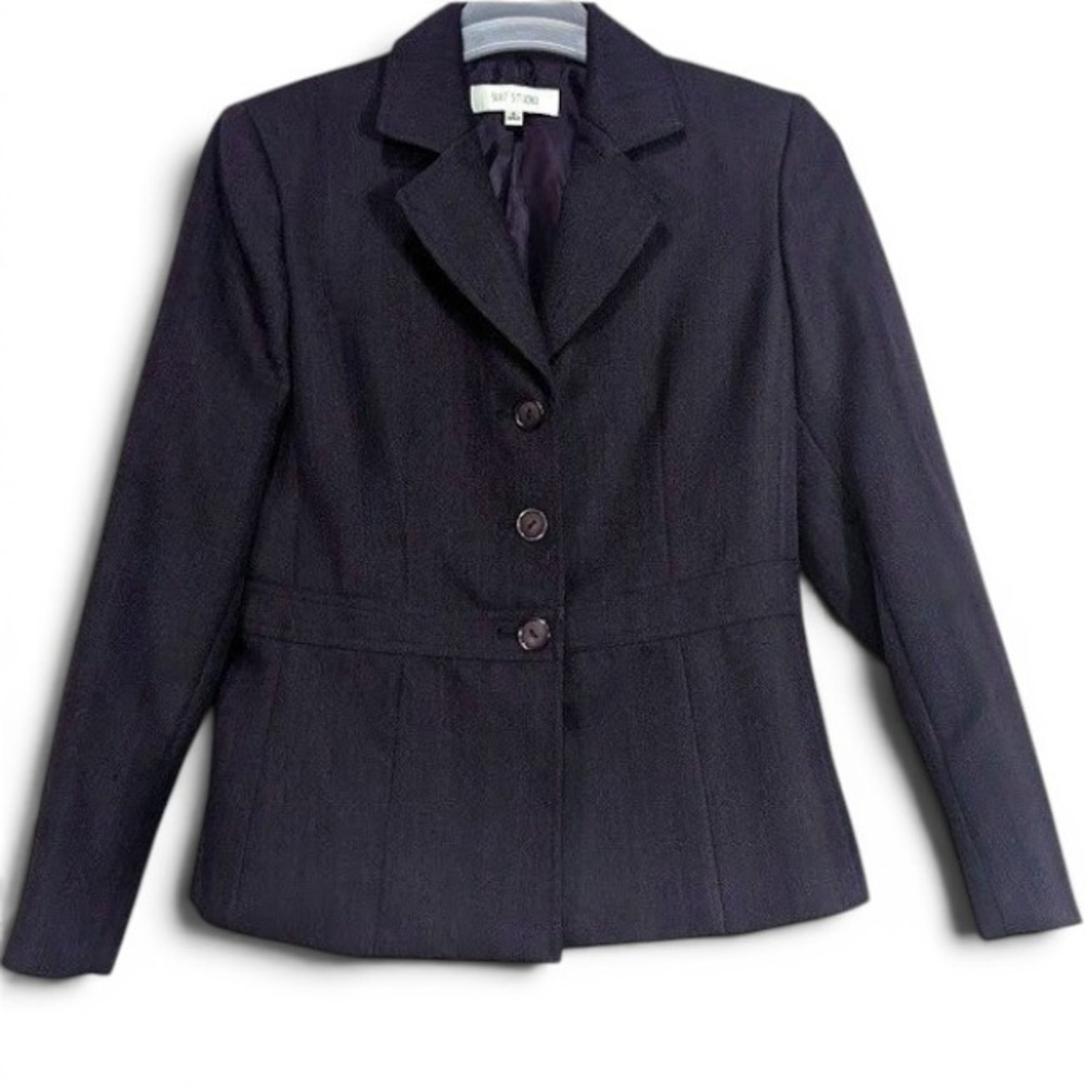 Suit Studio Purple Herringbone Blazer Jacket Size 8 Tailored 3-Button Office